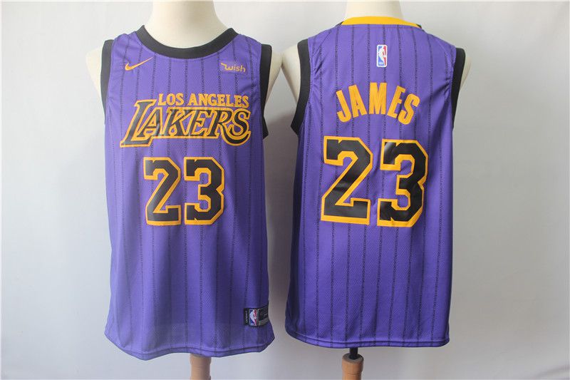 Men Los Angeles Lakers 23 James Purple Stripe Nike Game NBA Jerseys